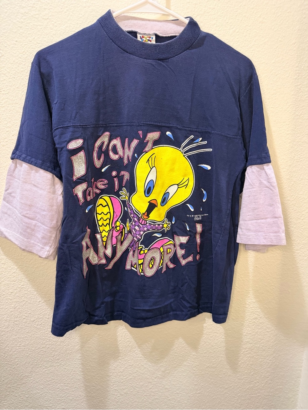 Warner Bros. Navy Tweety Layered-Look Tee with Pink Sleeves